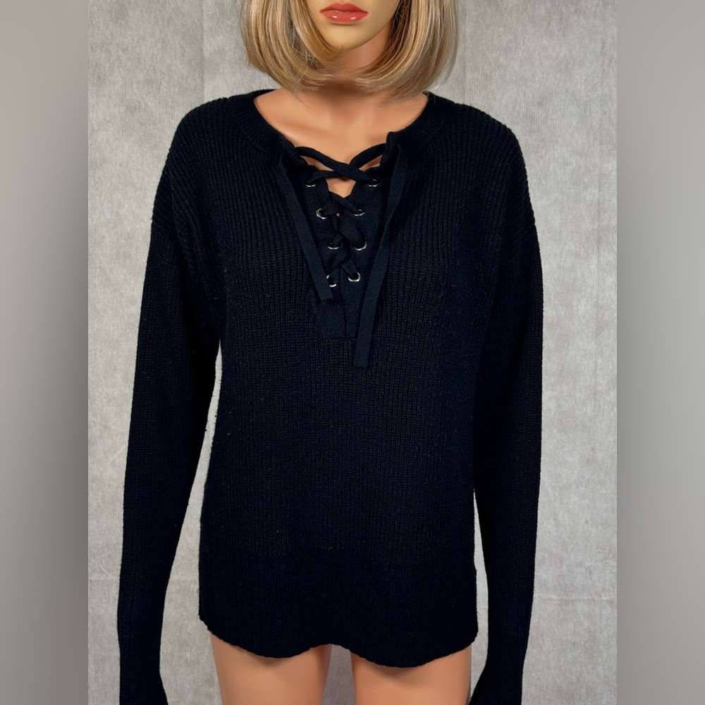 Black Tie Front Sweatshirt with Cuffed Sleeves